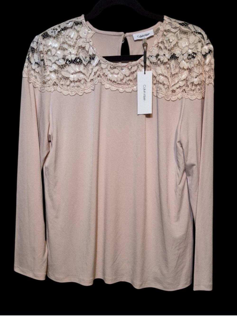 Calvin Klein Soft Blush Lace Yoke Long Sleeve Top
